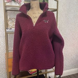 PINK, Burgundy Half-Zip, Sherpa Sweatshirt, Size M